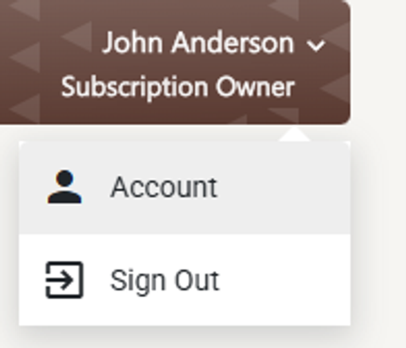 The user menu open, showing Account and Sign Out