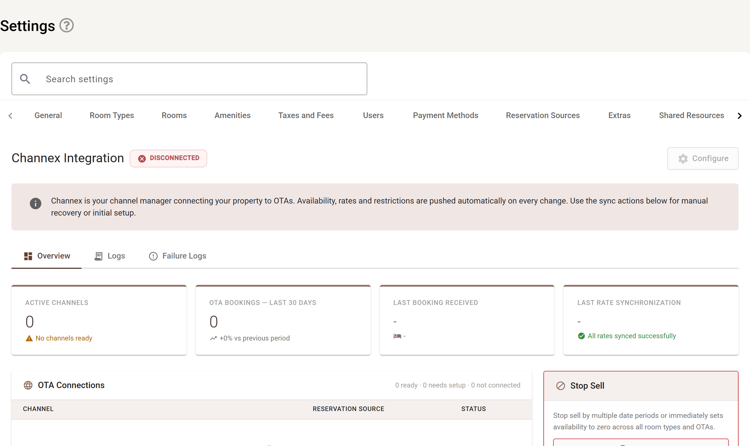 Settings → Channel manager: the overview tab.