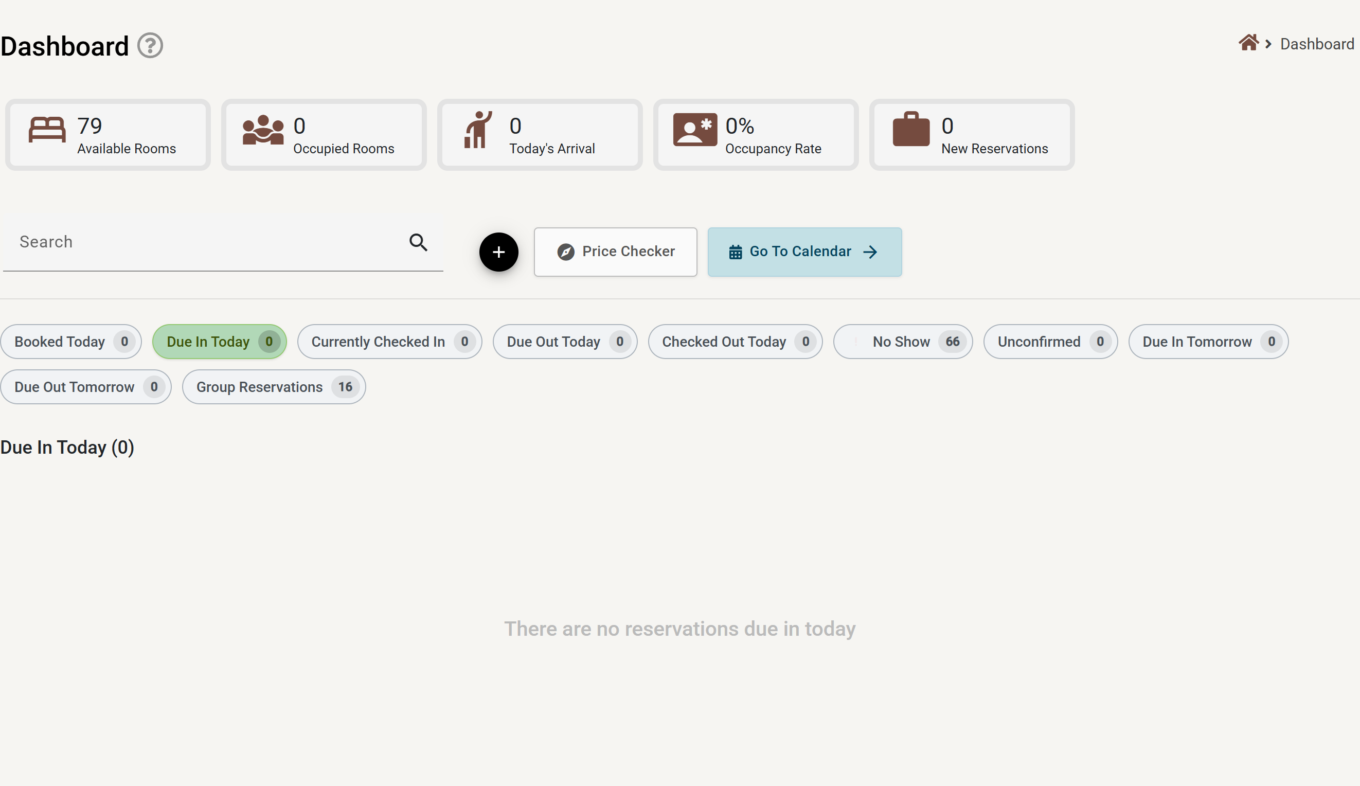 The dashboard: the five counters, the buttons, and the panel chips with their counts.