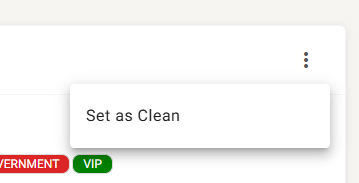The row menu on the Reservation Details panel, showing a single Set as Clean item