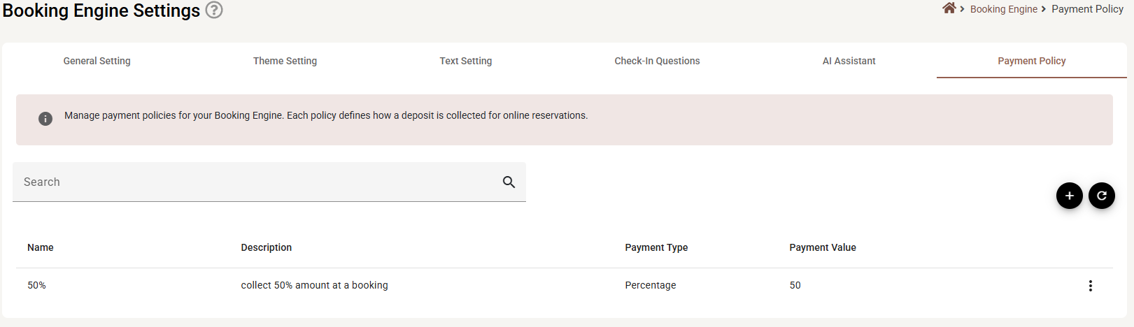 The same list opened from a booking engine, without the Rates column