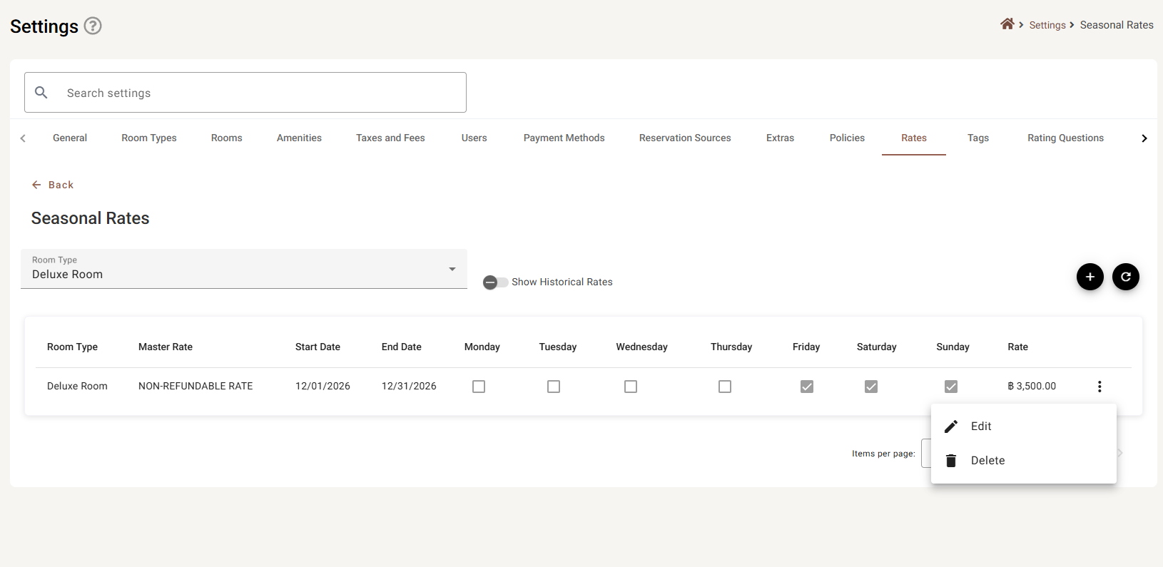 The row menu open, showing Edit and Delete